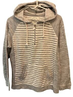 Native Code Hoodie Sweatshirt Unisex Medium Gray White Striped Quarter Zip